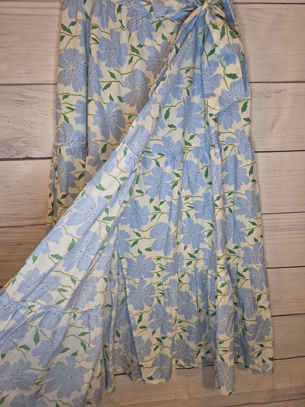 Who What Wear Blue Floral Tiered Maxi Wrap Skirt Cottagecore Vacation Style M - Picture 8 of 12